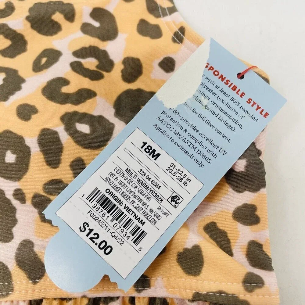Cat & Jack Toddler Girls Size 18 Months Animal Print Tankini Swim Top Orange 634